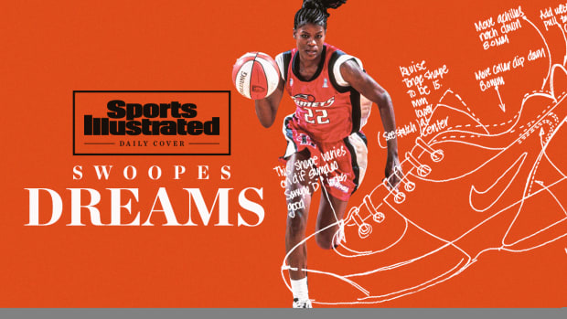 Swoopes Dreams picture of Sheryl Swoopes and a sketch of Nike's Air Swoopes